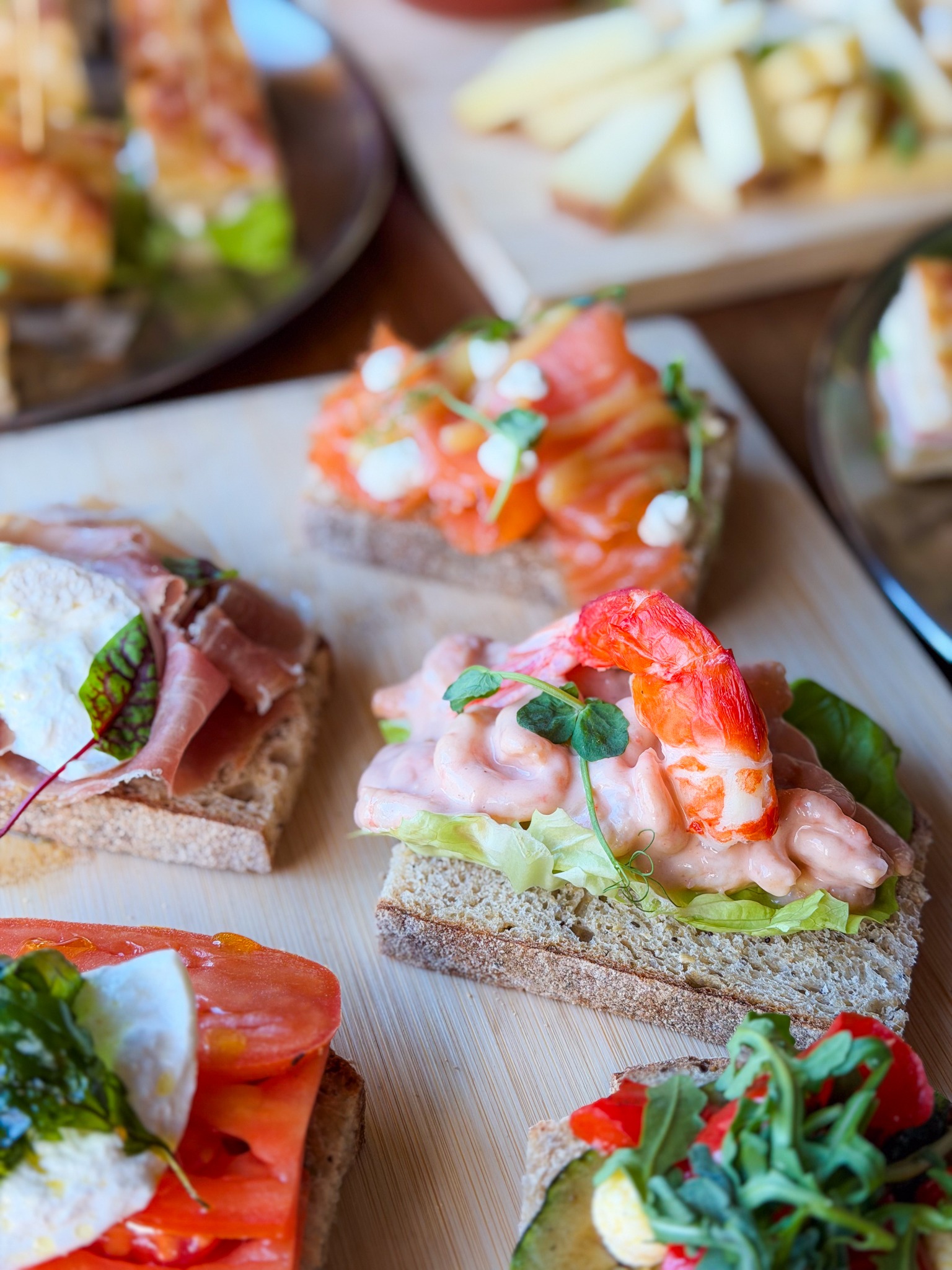 An open prawn sandwich alongside other Otto open sandwiches